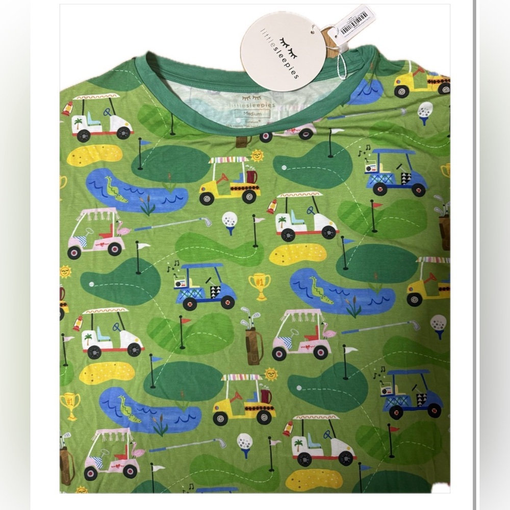 Little Sleepies Fairway Green Golf Print Mens Medium Shirt Pajama NWT
